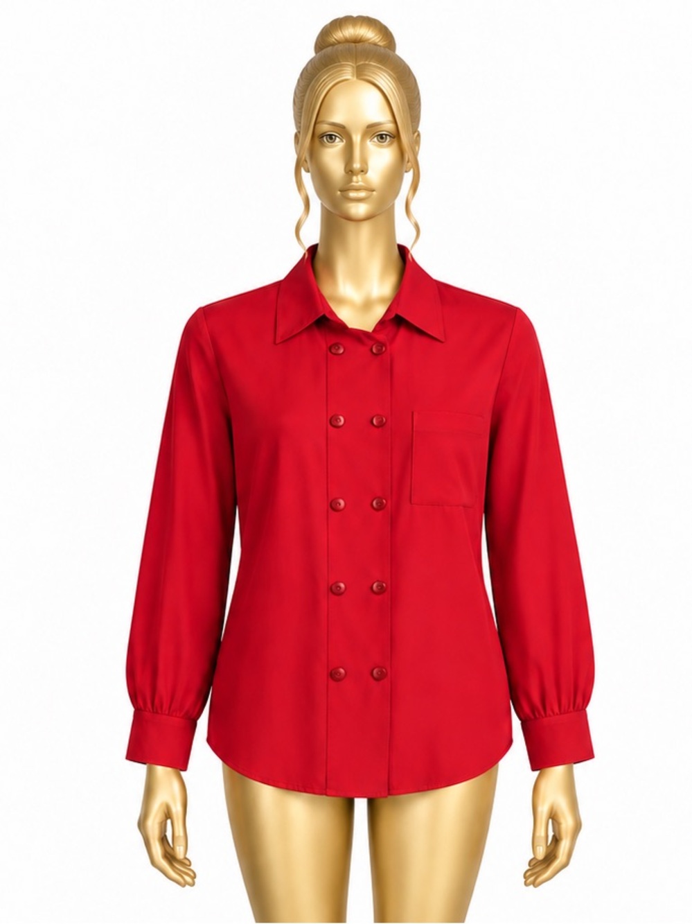 Casual Corner 100% Silk Red Double Breasted Blouse Size 14 Vintage